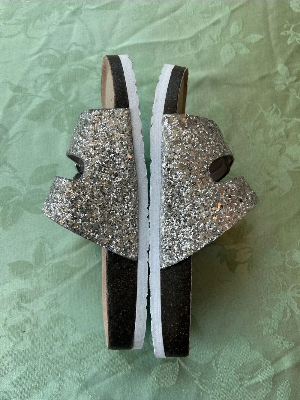 Nina Silver Glitter Double-Buckle Girls' Slide Sandals